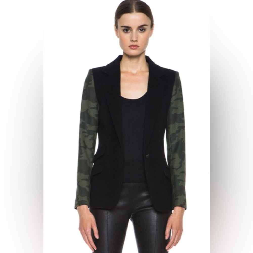 Laveer black camo wool single button blazer jacket 4